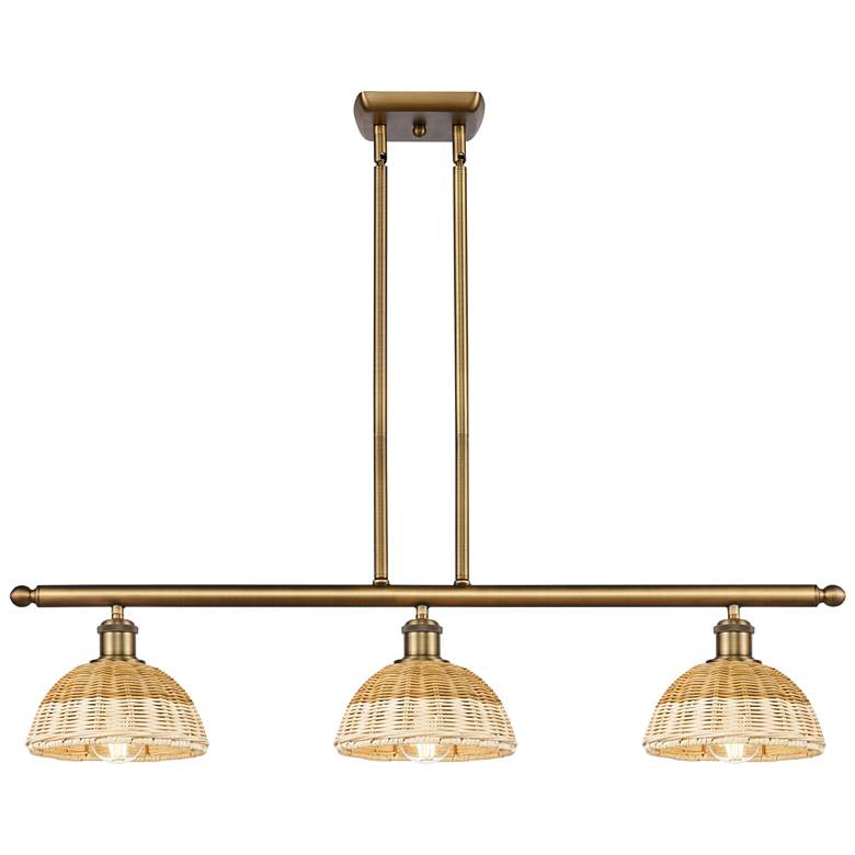 Image 1 Ballston Bristol Natural II 36"W 3-Lt Brush Brass Stem Island w/ 8" Shades