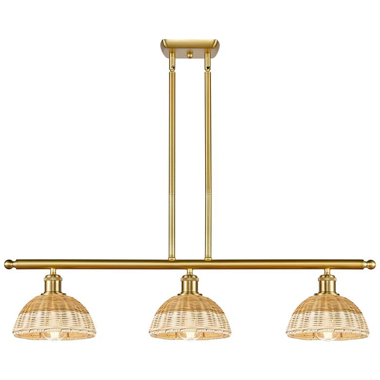 Image 1 Ballston Bristol Natural II 36"W 3-Lt Gold Stem Island w/ 8" Natural Shades