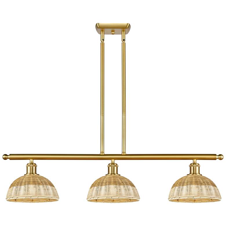 Image 1 Ballston Bristol Natural II 36"W 3-Lt Gold Stem Island w/ 9" Natural Shade
