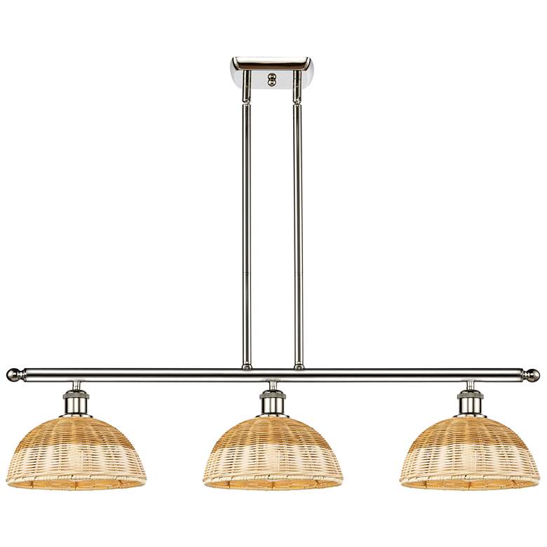 Image 1 Ballston Bristol Natural II 36"W 3-Lt Polish Nickel Stem Island w/ 9" Shade