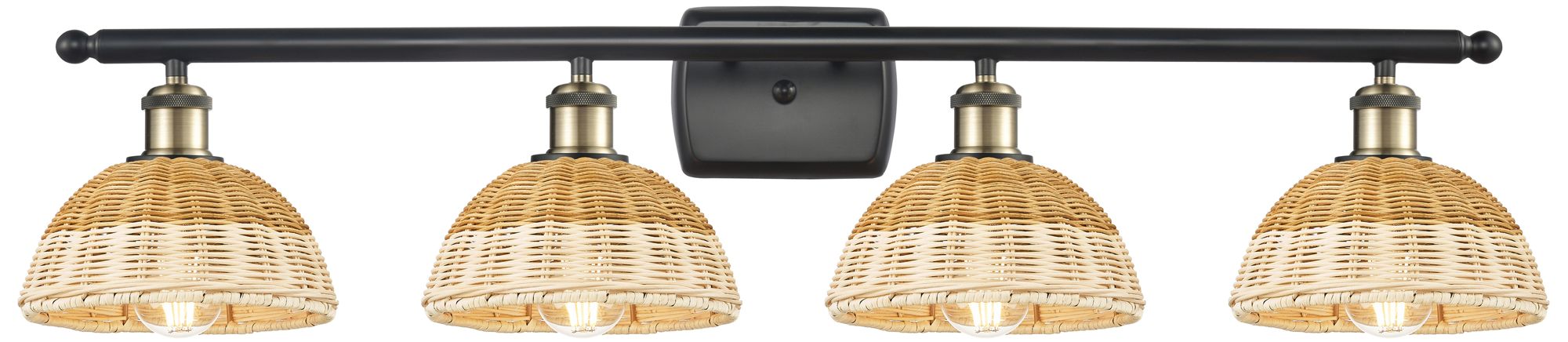 Ballston Bristol Natural II 38"W 4 Light Black And Brass Vanity Light