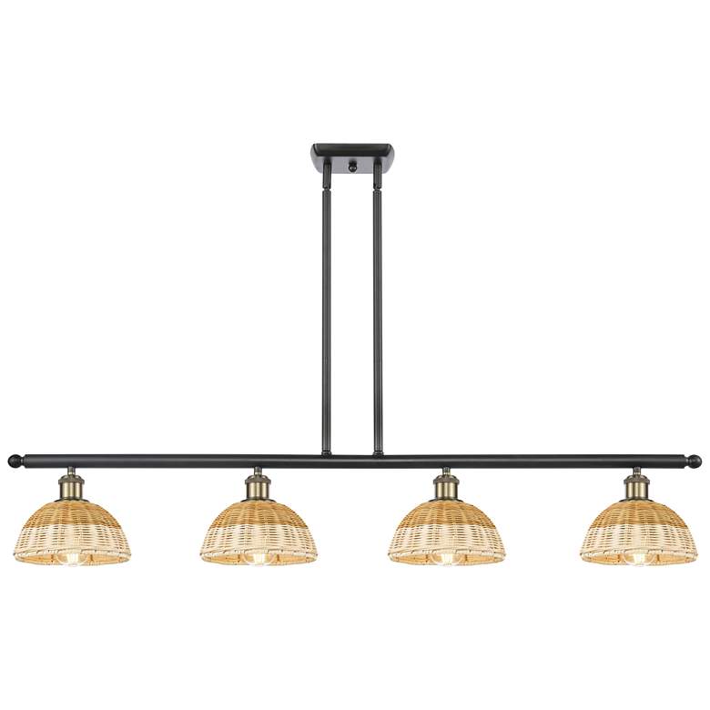 Image 1 Ballston Bristol Natural II 48"W 4-Lt Black Brass Stem Island w/ 8" Shades