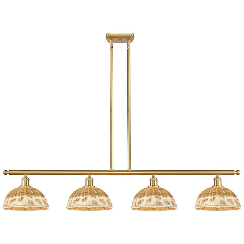 Image 1 Ballston Bristol Natural II 48"W 4-Lt Gold Stem Island w/ 9" Natural Shade