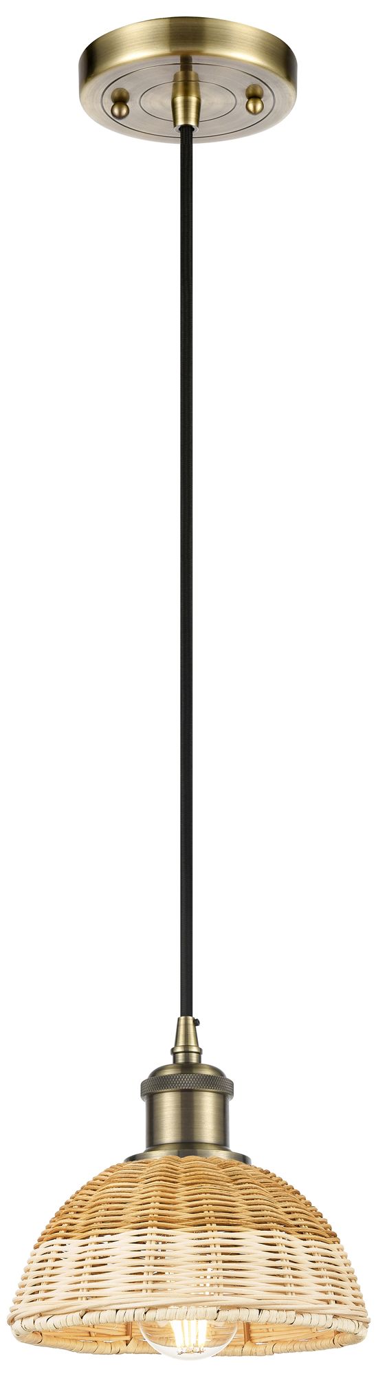 Ballston Bristol Natural II 8"W Antique Brass Cord Hung Mini Pendant