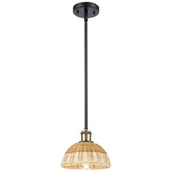Ballston Bristol Natural II 8"W Black And Brass Stem Hung Mini Pendant