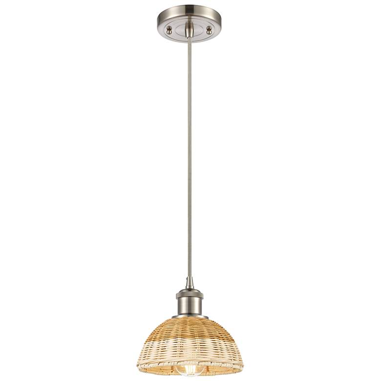 Image 1 Ballston Bristol Natural II 8"W Brushed Nickel Cord Hung Mini Pendant