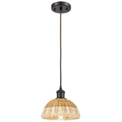 Ballston Bristol Natural II 8"W Oiled Bronze Cord Hung Mini Pendant