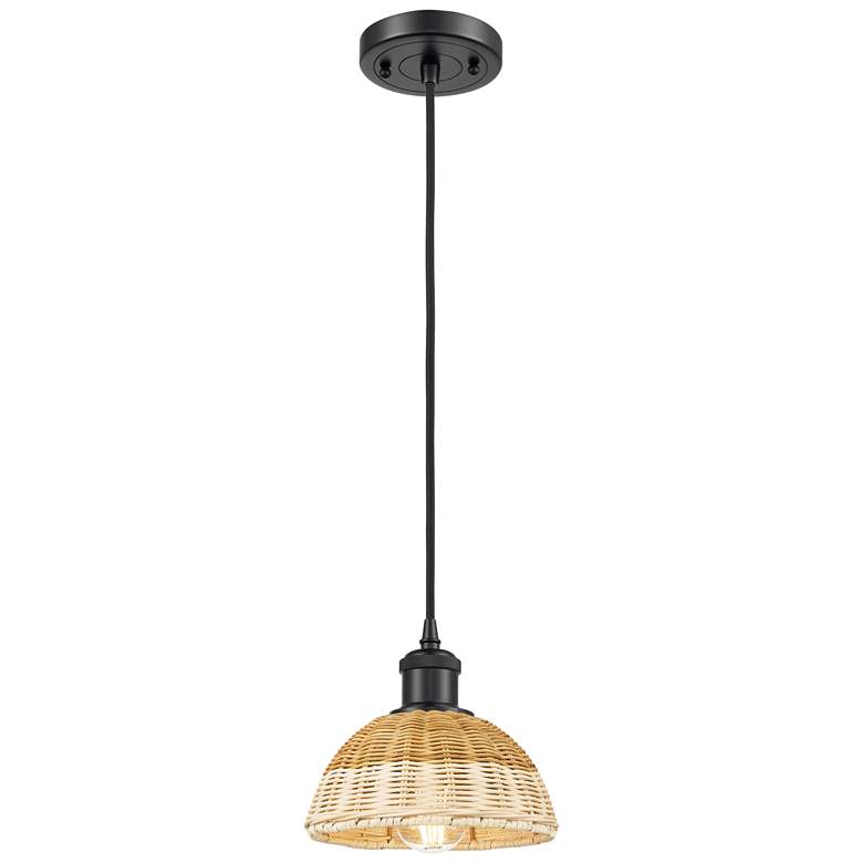 Image 1 Ballston Bristol Natural II 8" Wide Matte Black Cord Hung Mini Pendant