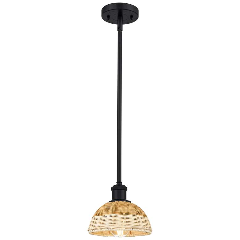 Image 1 Ballston Bristol Natural II 8" Wide Matte Black Stem Hung Mini Pendant