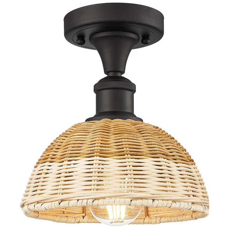 Image 1 Ballston Bristol Natural II 8" Wide Oil Rubbed Bronze Semi.Flush Mount