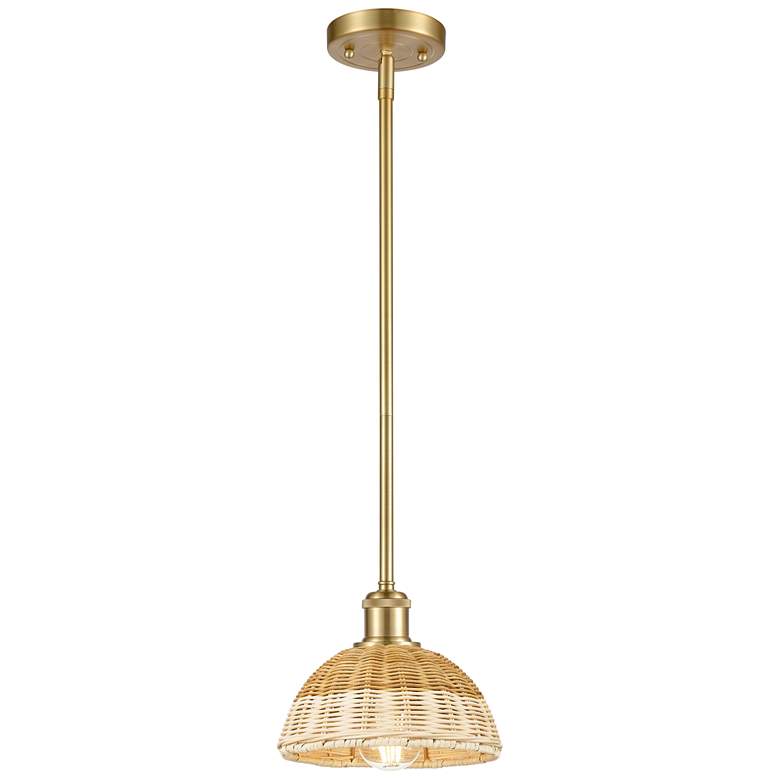 Image 1 Ballston Bristol Natural II 8" Wide Satin Gold Stem Hung Mini Pendant