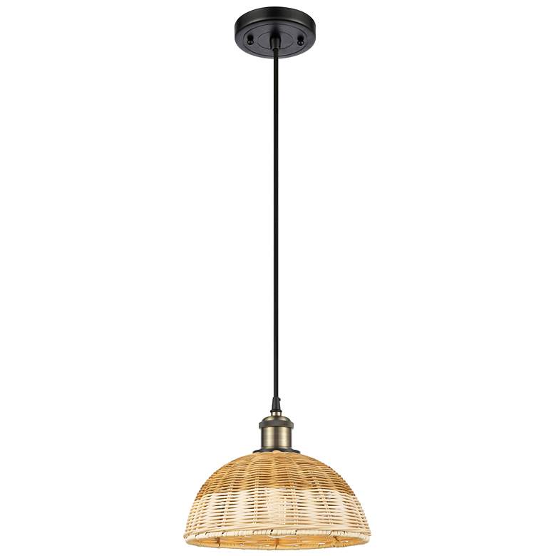 Image 1 Ballston Bristol Natural II 9"W Black And Brass Cord Hung Mini Pendant