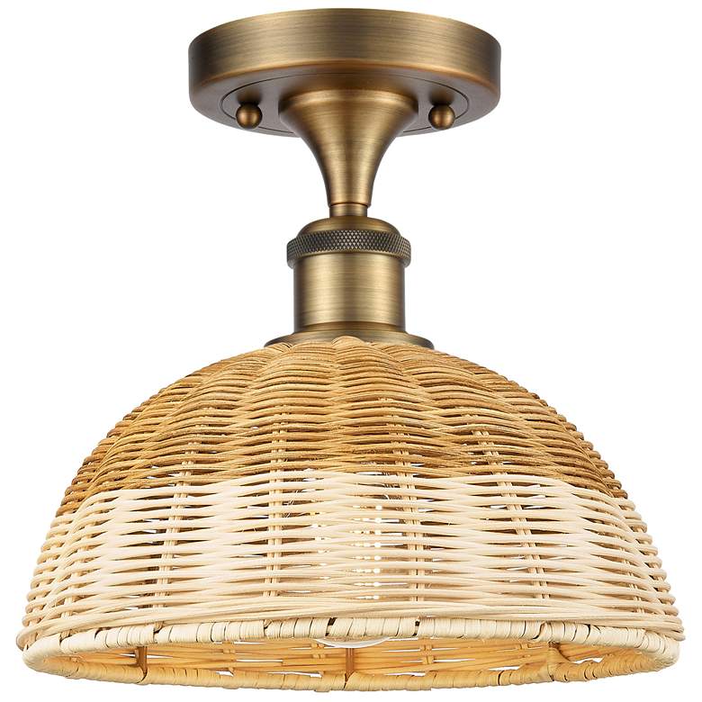 Image 1 Ballston Bristol Natural II 9" Wide Brushed Brass Semi.Flush Mount