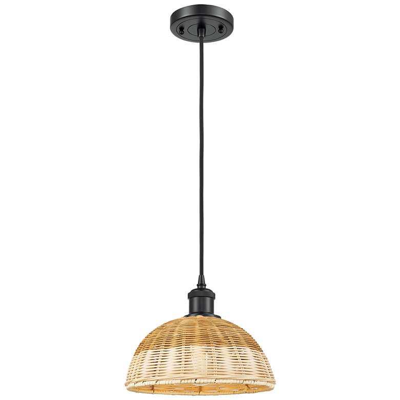Image 1 Ballston Bristol Natural II 9" Wide Matte Black Cord Hung Mini Pendant