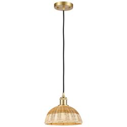 Ballston Bristol Natural II 9" Wide Satin Gold Cord Hung Mini Pendant