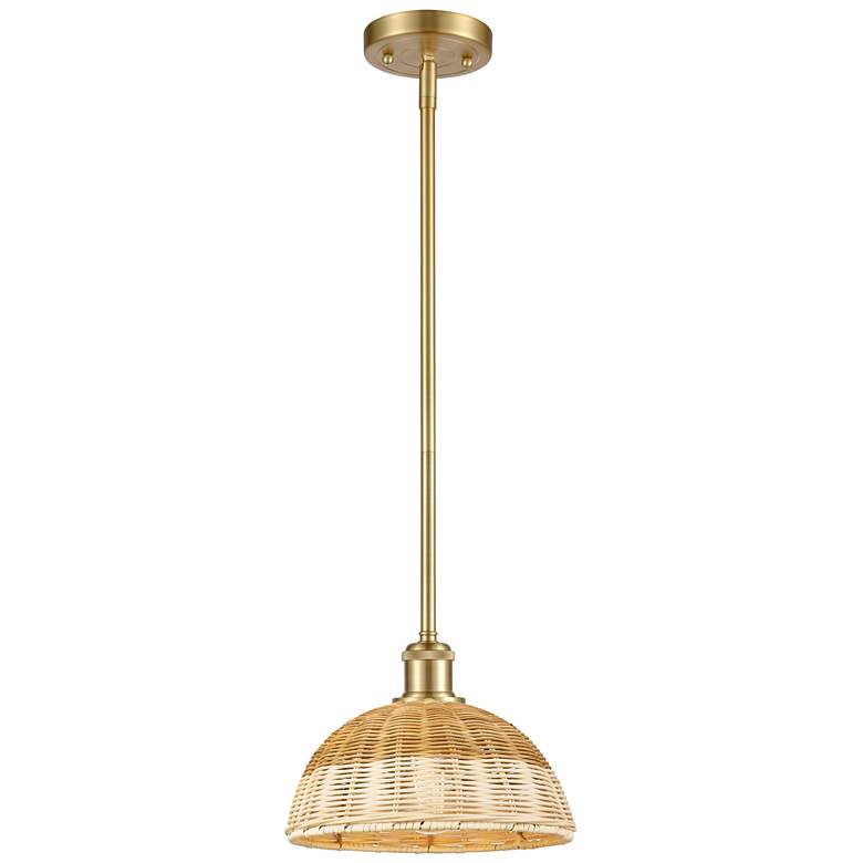 Image 1 Ballston Bristol Natural II 9" Wide Satin Gold Stem Hung Mini Pendant