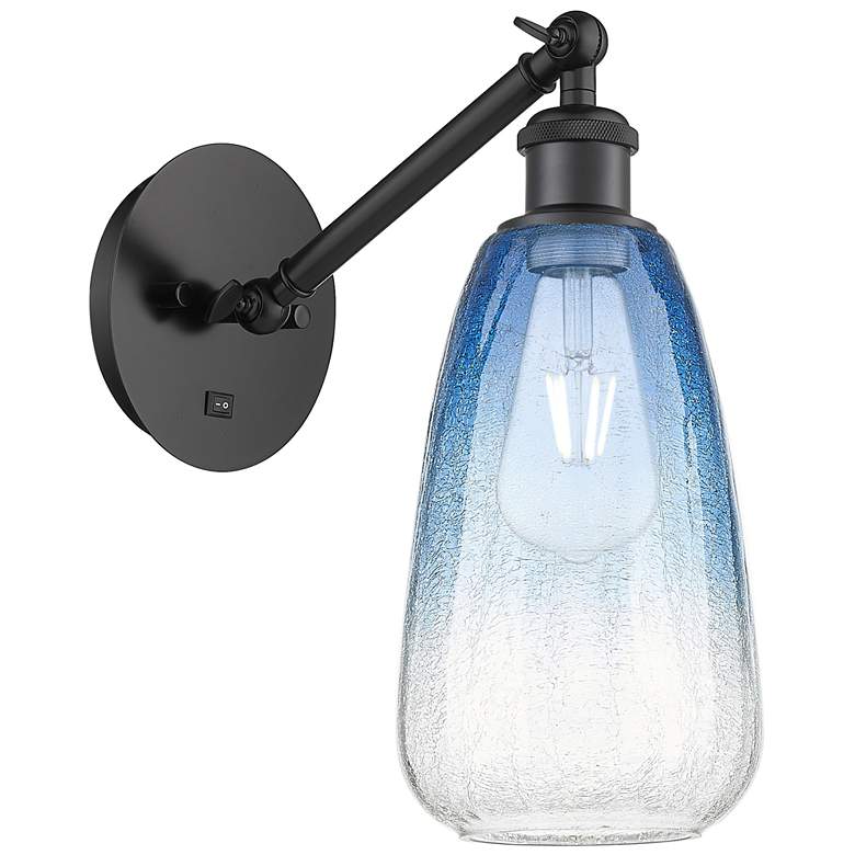 Image 1 Ballston Brookhaven Almond 13"H Black Swivel Sconce w/ Sapphire Shade