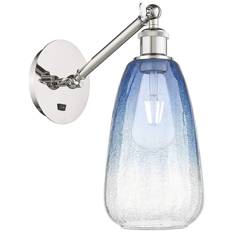 Image 1 Ballston Brookhaven Almond 13"H Polished Nickel Swivel Sconce w/ Blue Shade