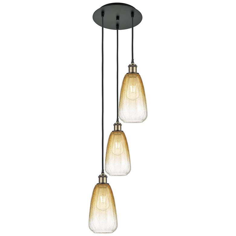 Image 1 Ballston Brookhaven Almond 13"W 3-Lt Black Brass Cord Pendant w/ Amber