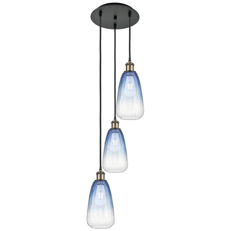 Image 1 Ballston Brookhaven Almond 13"W 3-Lt Black Brass Cord Pendant w/ Blue Shade