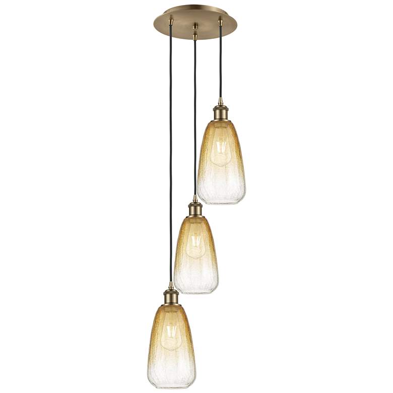 Image 1 Ballston Brookhaven Almond 13"W 3-Lt Brass Cord Pendant w/ Amber Shade
