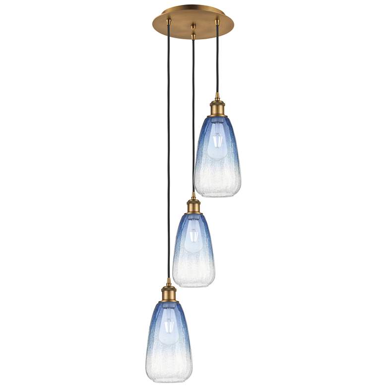 Image 1 Ballston Brookhaven Almond 13"W 3-Lt Brush Brass Cord Pendant w/ Blue Shade