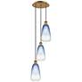 1_Ballston Brookhaven Almond 13"W 3-Lt Brush Brass Cord Pendant w/ Blue Shade