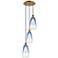 Ballston Brookhaven Almond 13"W 3-Lt Brush Brass Cord Pendant w/ Blue Shade