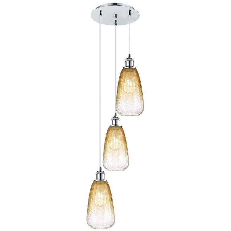 Image 1 Ballston Brookhaven Almond 13"W 3-Lt Chrome Cord Pendant w/ Amber Shade