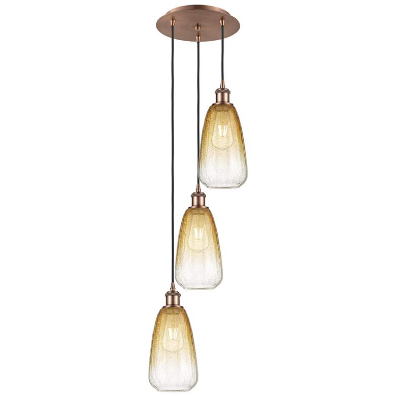 Image 1 Ballston Brookhaven Almond 13"W 3-Lt Copper Cord Pendant w/ Amber Shade