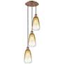 1_Ballston Brookhaven Almond 13"W 3-Lt Copper Cord Pendant w/ Amber Shade