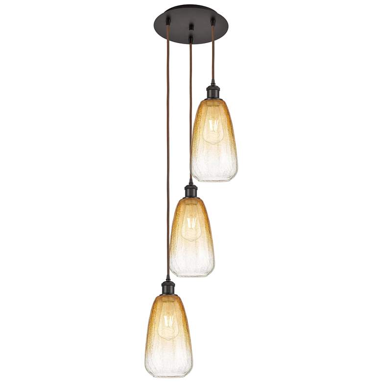 Image 1 Ballston Brookhaven Almond 13"W 3-Lt Oil Bronze Cord Pendant w/ Amber Shade