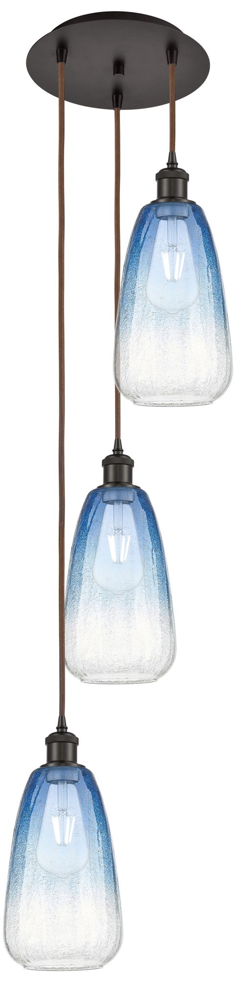 Ballston Brookhaven Almond 13"W 3-Lt Oil Bronze Cord Pendant w/ Blue Shade