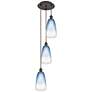 1_Ballston Brookhaven Almond 13"W 3-Lt Oil Bronze Cord Pendant w/ Blue Shade