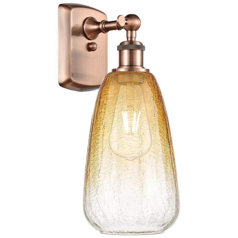 Image 1 Ballston Brookhaven Almond 14"H Antique Copper Sconce With Amber Shade