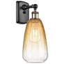 1_Ballston Brookhaven Almond 14"H Black And Brass Sconce w/ Amber Shade