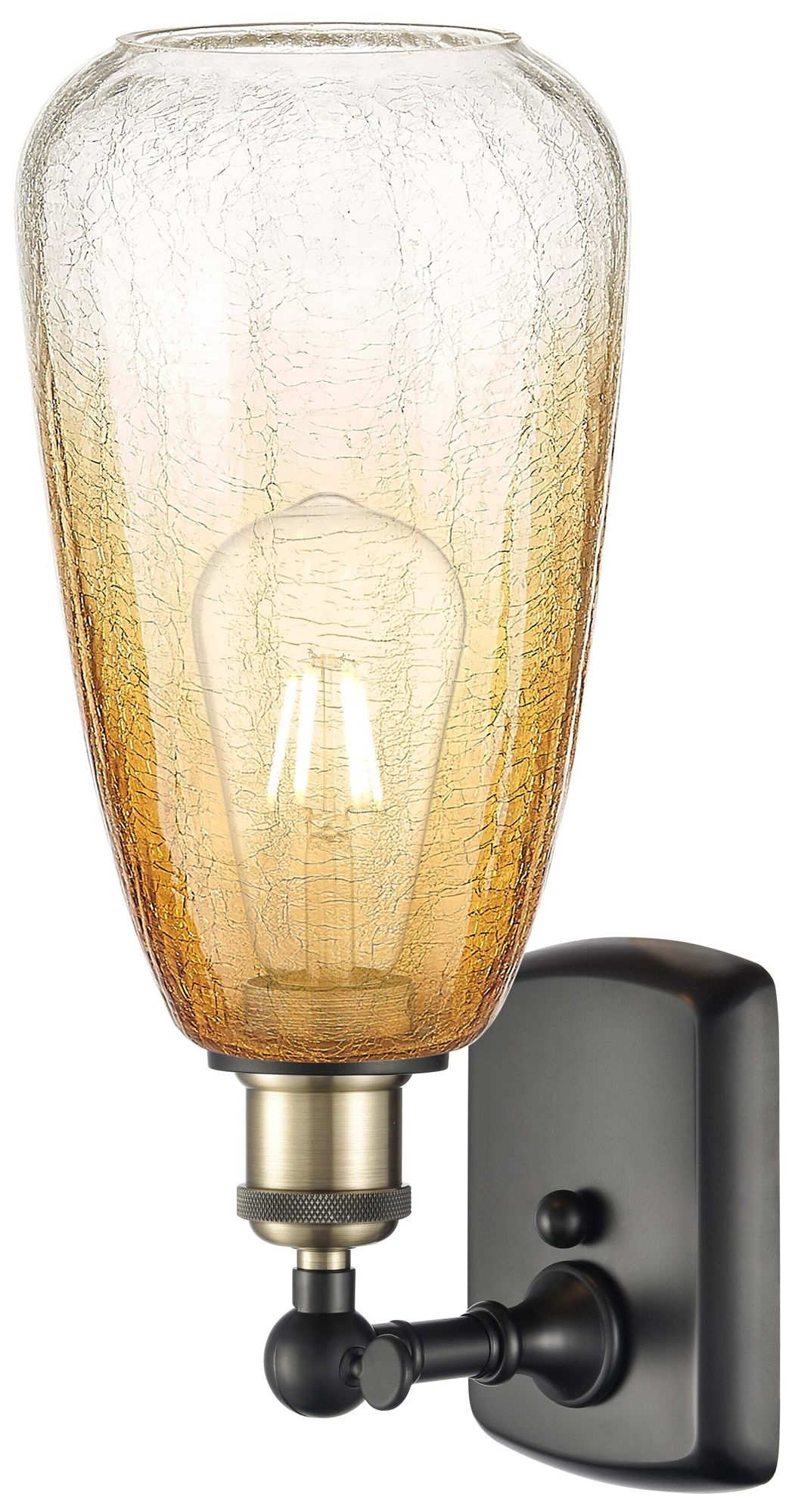 Image 2 Ballston Brookhaven Almond 14"H Black And Brass Sconce w/ Amber Shade more views