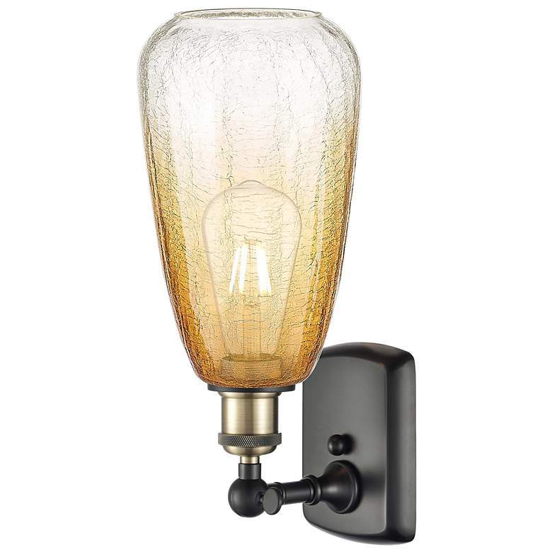 Image 2 Ballston Brookhaven Almond 14"H Black And Brass Sconce w/ Amber Shade more views