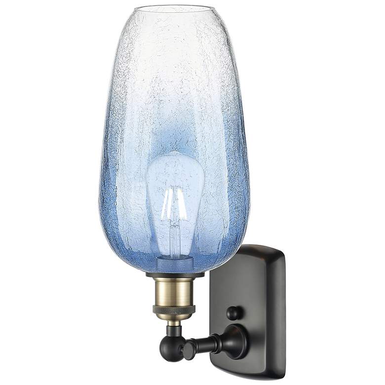 Image 2 Ballston Brookhaven Almond 14"H Black Brass Sconce w/ Sapphire Shade more views