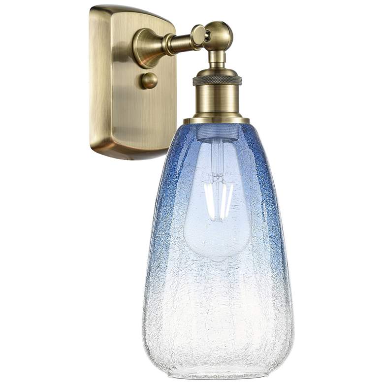 Image 1 Ballston Brookhaven Almond 14"H Brass Sconce With Sapphire Blue Shade