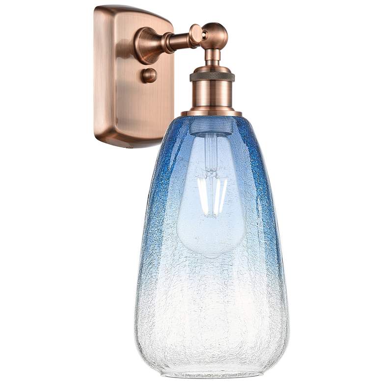 Image 1 Ballston Brookhaven Almond 14"H Copper Sconce With Sapphire Blue Shade