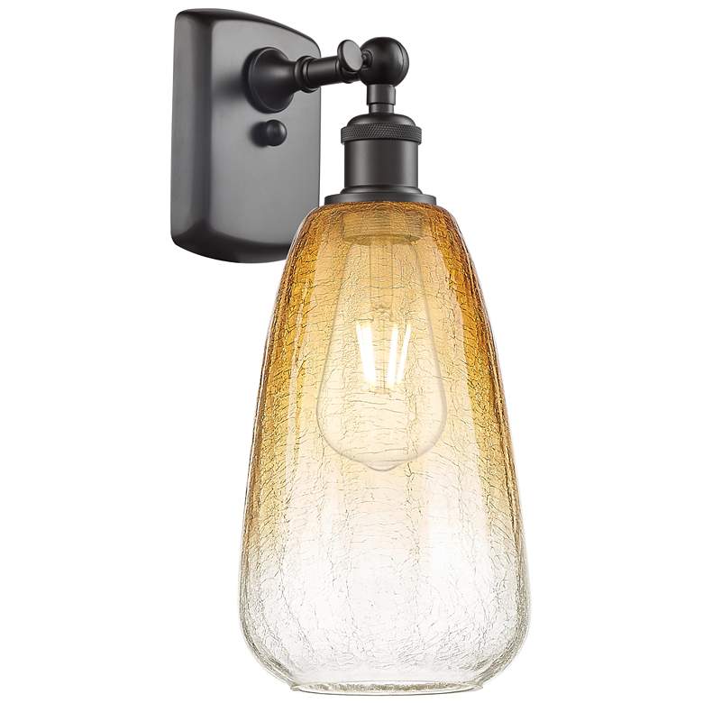 Image 1 Ballston Brookhaven Almond 14"H Oiled Bronze Sconce w/ Amber Shade