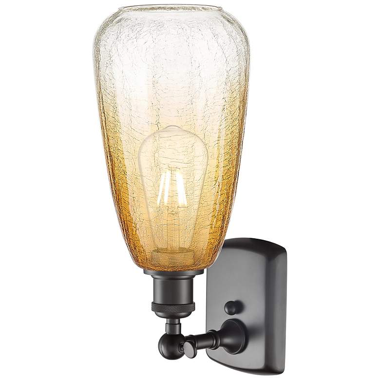 Image 2 Ballston Brookhaven Almond 14"H Oiled Bronze Sconce w/ Amber Shade more views