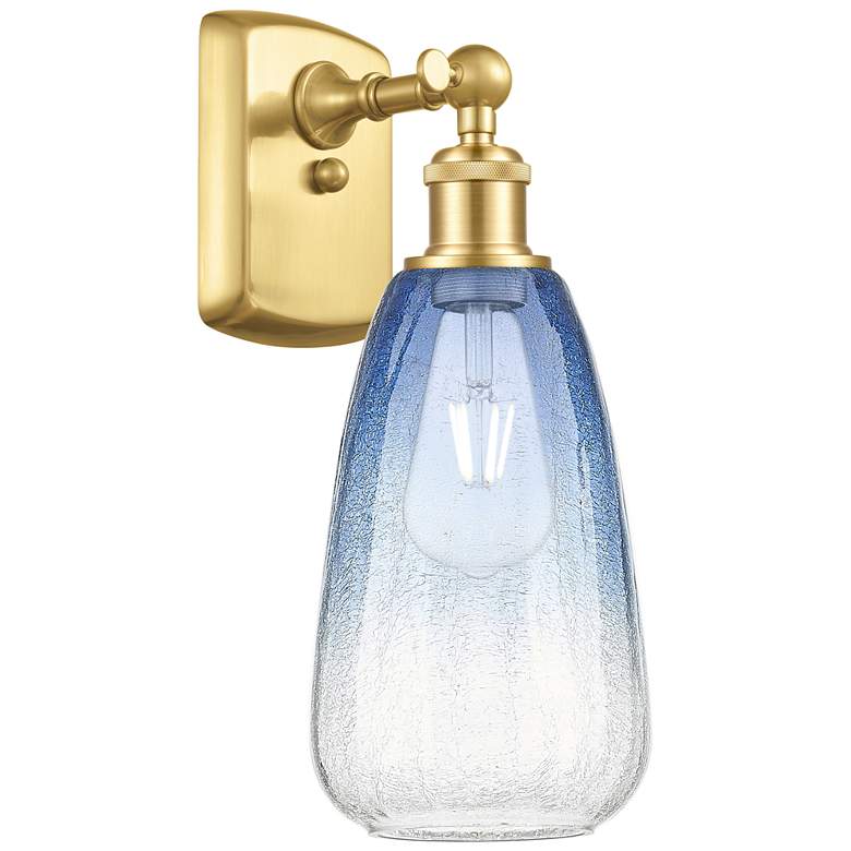 Image 1 Ballston Brookhaven Almond 14"H Satin Gold Sconce With Sapphire Shade