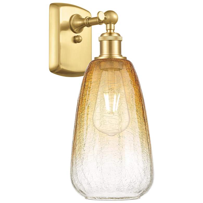 Image 1 Ballston Brookhaven Almond 14" High Satin Gold Sconce With Amber Shade