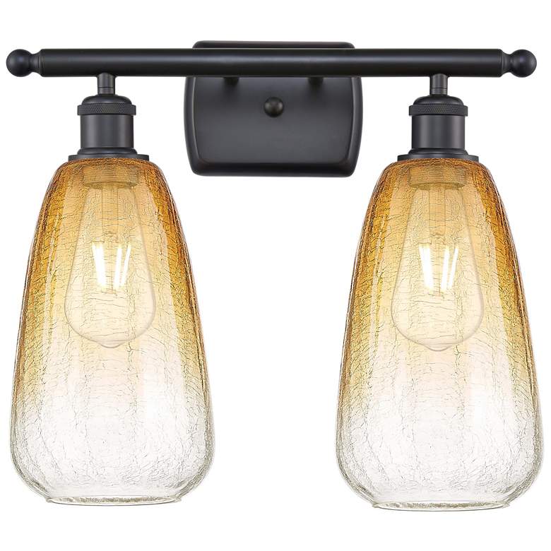 Image 1 Ballston Brookhaven Almond 16"W 2-Lt Black Bath Light w/ Amber Shade