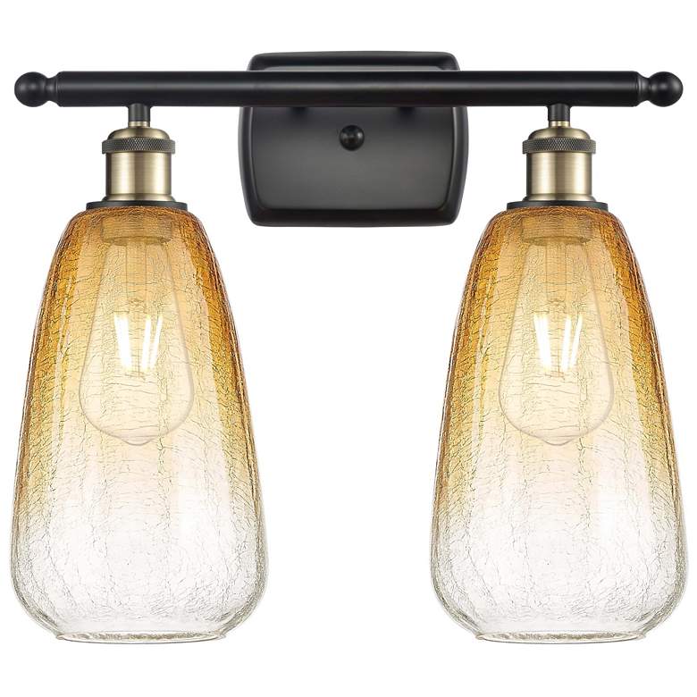 Image 1 Ballston Brookhaven Almond 16"W 2-Lt Black Brass Vanity w/ Amber Shade