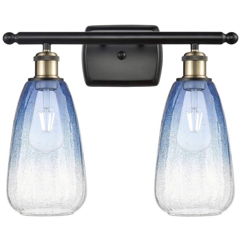 Image 1 Ballston Brookhaven Almond 16"W 2-Lt Black Brass Vanity w/ Sapphire Shade