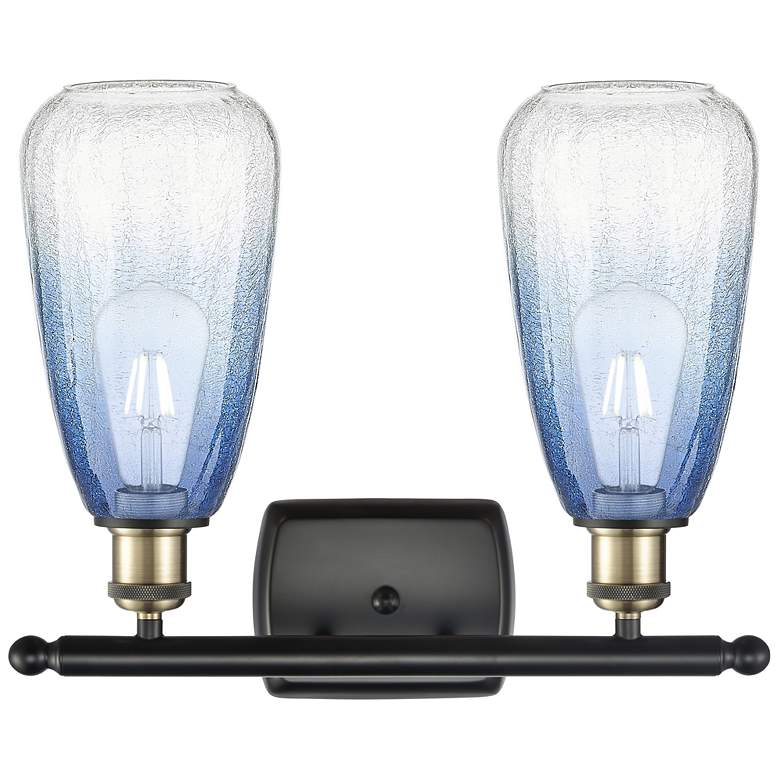 Image 2 Ballston Brookhaven Almond 16"W 2-Lt Black Brass Vanity w/ Sapphire Shade more views