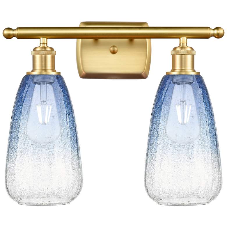 Image 1 Ballston Brookhaven Almond 16"W 2-Lt Gold Bath Light w/ Sapphire Shade